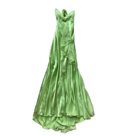Mary L Couture Dress Long Neon Green Metallic 6 Crystal...
